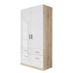 Armoire à portes battantes Celle I Blanc brillant / Imitation chêne de Sonoma - Largeur : 91 cm
