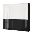 Drehtürenschrank Chicago I Glas Weiß / Glas Schwarz - 250 x 216 cm - 5 Türen