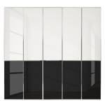 Drehtürenschrank Chicago I Glas Weiß / Glas Schwarz - 250 x 216 cm - 5 Türen