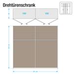 Drehtürenschrank Evelyn I Eiche Sonoma Dekor - 201 x 223 cm - 4 Türen - Mit Kranzblende - Mit Beleuchtung