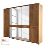 Armoire à portes battantes Faro Chêne verni partiellement massif - Largeur : 250 cm - 5 portes - Avec cadre passepartout - 1 miroir