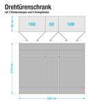 Drehtürenschrank Faro Eiche teilmassiv - lackiert - Breite: 250 cm - 5 Türen - Ohne Passepartoutrahmen - 1 Spiegeltür