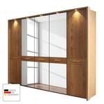 Drehtürenschrank Faro Eiche teilmassiv - lackiert - Breite: 300 cm - 6 Türen - Mit Passepartoutrahmen - Mit Beleuchtung - 2 Spiegeltüren