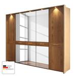 Armoire à portes battantes Faro Chêne verni partiellement massif - Largeur : 350 cm - 7 portes - Avec cadre passepartout - Avec éclairage - 5 miroir