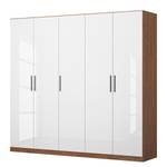 Drehtürenschrank KiYDOO V Hochglanz Weiß / Eiche Stirling Dekor - 226 x 210 cm - 5 Türen - Classic