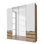 Armoire à portes battantes level 36A Blanc alpin / Imitation chêne parqueté - 200 x 236 cm - Avec portes miroir