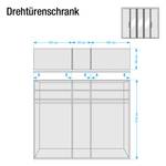 Armoire à portes battantes Lisbonne Imitation mélèze polaire / Havanna - Largeur : 250 cm - 5 portes - Avec cadre passepartout - Avec éclairage - 3 miroir