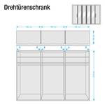 Armoire à portes battantes Lisbonne Imitation mélèze polaire / Havanna - Largeur : 300 cm - 6 portes - Avec cadre passepartout - Avec éclairage - 4 miroir