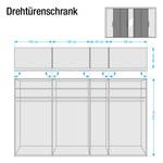 Draaideurkast Lissabon Polar larikshouten look/Havanna - Breedte: 350 cm - 7 deuren - Met passe-partout lijst - Zonder verlichting - 1 spiegeldeur