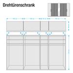 Armoire à portes battantes Lisbonne Imitation mélèze polaire / Havanna - Largeur : 350 cm - 7 portes - Sans cadre passepartout - Sans éclairage - 1 miroir