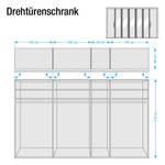 Armoire à portes battantes Lisbonne Imitation mélèze polaire / Havanna - Largeur : 350 cm - 7 portes - Avec cadre passepartout - Avec éclairage - 5 miroir