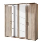 Armoire à portes battantes Meran Imitation chêne brut de sciage - 200 x 216 cm - Avec corniche - Avec éclairage - 2 miroir