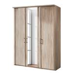 Armoire à portes battantes Meran Imitation chêne brut de sciage - 150 x 216 cm - Avec corniche - Sans éclairage - 1 miroir