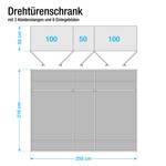 Drehtürenschrank Münster Eiche teilmassiv - Breite: 250 cm - 5 Türen - Ohne Kranzblende - Ohne Beleuchtung - 3 Spiegeltüren