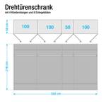 Drehtürenschrank Münster Eiche teilmassiv - Breite: 350 cm - 7 Türen - Mit Kranzblende - Ohne Beleuchtung - 1 Spiegeltür