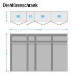 Drehtürenschrank SKØP III Hochglanz Weiß/ Strukturholz Graphit - 315 x 222 cm - 7 Türen - Classic