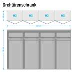 Drehtürenschrank SKØP I Mattglas Weiß/ Kristallspiegel - 360 x 236 cm - 8 Türen - Basic