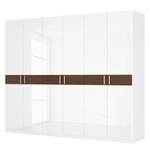 Drehtürenschrank SKØP I Hochglanz Weiß/ Nussbaum Dekor - 270 x 222 cm - 6 Türen - Basic