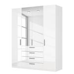Armoire à portes battantes Skøp II Blanc brillant / Miroir en cristal - 181 x 222 cm - 4 portes - Confort
