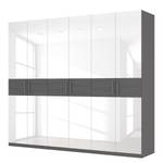 Armoire à portes battantes Skøp III Blanc brillant / Bois de structure graphite - 270 x 236 cm - 6 portes - Confort