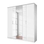 Drehtürenschrank Telde Alpinweiß / Glas Weiß - Breite: 181 cm - 5 Türen - 1 Spiegeltür