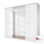Drehtürenschrank Telde Alpinweiß / Glas Weiß - Breite: 226 cm - 6 Türen - 2 Spiegeltüren