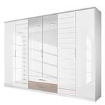 Draaideurkast Telde Alpinewit/wit glas - Breedte: 271 cm - 6 deuren - 2 spiegeldeuren