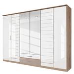 Armoire à portes pivotantes Telde Imitation chêne de San Remo clair / Verre blanc - Largeur : 271 cm - 6 portes - 2 miroir