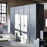 Armoire à portes battantes Workbase Aspect imprimé industriel / Gris graphite - Largeur : 225 cm - 5 portes - Butoir à gauche