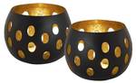 Teelichthalter 2-teilig Florina Schwarz - Gold - Metall - 13 x 9 x 13 cm