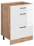 Küchenschrank mit Schublade R-Line 45832 Hochglanz Weiß - Sonoma Eiche Trüffel Dekor - 60 x 82 x 60 cm