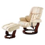 Fauteuil relax et repose-pieds Grunewald Cuir véritable - Crème - Marron