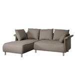 Ecksofa Ambesia Strukturstoff Longchair beidseitig montierbar - Cappuccino - Mit Hocker