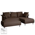 Ecksofa Ambesia Strukturstoff Longchair beidseitig montierbar - Havanna - Mit Hocker