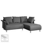 Ecksofa Ambesia Strukturstoff Longchair beidseitig montierbar - Dunkelgrau - Ohne Hocker