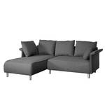 Ecksofa Ambesia Strukturstoff Longchair beidseitig montierbar - Dunkelgrau - Ohne Hocker