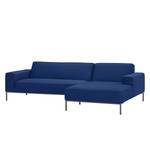 Ecksofa Ampio I Webstoff Stoff Floreana: Dunkelblau II - Longchair davorstehend rechts - Grau