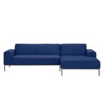 Ecksofa Ampio I Webstoff Stoff Floreana: Dunkelblau II - Longchair davorstehend rechts - Grau