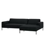 Ecksofa Ampio I Webstoff Stoff Floreana: Anthrazit - Longchair davorstehend rechts - Schwarz