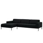 Ecksofa Ampio II Webstoff Stoff Floreana: Anthrazit - Longchair davorstehend links - Schwarz