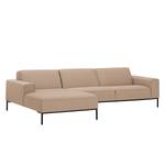 Ecksofa Ampio II Webstoff Stoff Floreana: Kamel - Longchair davorstehend links - Schwarz