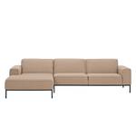 Ecksofa Ampio II Webstoff Stoff Floreana: Kamel - Longchair davorstehend links - Schwarz