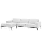 Ecksofa Ampio II Webstoff Stoff Floreana: Weiß - Longchair davorstehend links - Schwarz