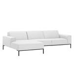 Ecksofa Ampio II Webstoff Stoff Floreana: Weiß - Longchair davorstehend links - Schwarz