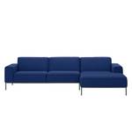 Ecksofa Ampio II Webstoff Stoff Floreana: Dunkelblau II - Longchair davorstehend rechts - Grau