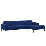 Ecksofa Ampio II Webstoff Stoff Floreana: Dunkelblau II - Longchair davorstehend rechts - Schwarz