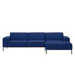 Ecksofa Ampio II Webstoff Stoff Floreana: Dunkelblau II - Longchair davorstehend rechts - Schwarz