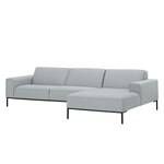 Ecksofa Ampio II Webstoff Stoff Floreana: Hellgrau - Longchair davorstehend rechts - Schwarz