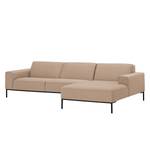 Ecksofa Ampio II Webstoff Stoff Floreana: Kamel - Longchair davorstehend rechts - Schwarz