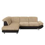 Ecksofa Bandya Kunstleder / Strukturstoff - Dunkelbraun / Beige - Ottomane davorstehend links - Schlaffunktion